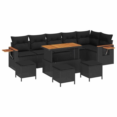 vidaXL Set Divano da Giardino con cuscino 10 pcs Nero 110 x 55 x 71 cm