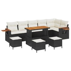 vidaXL Set Divano da Giardino 10 pcs Nero e crema 110 x 55 x 71 cm