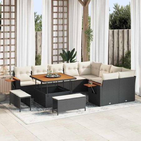 vidaXL Set Divano da Giardino 12 pcs Nero e crema 100 x 100 x 71 cm