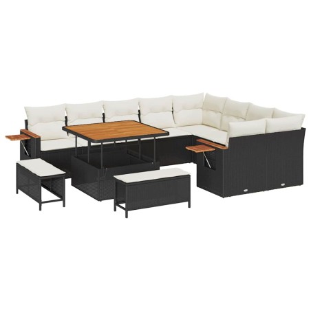 vidaXL Set Divano da Giardino 12 pcs Nero e crema 100 x 100 x 71 cm