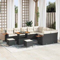 vidaXL Set Divano da Giardino 12 pcs Nero e crema 90 x 55 x 71 cm
