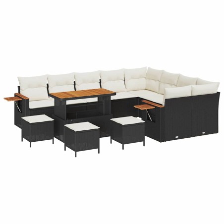 vidaXL Set Divano da Giardino 13 pcs Nero e crema 110 x 55 x 71 cm