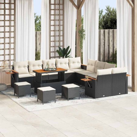 vidaXL Set Divano da Giardino 14 pcs Nero e crema 110 x 55 x 71 cm