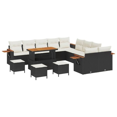 vidaXL Set Divano da Giardino 14 pcs Nero e crema 110 x 55 x 71 cm