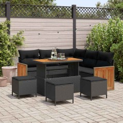 vidaXL Set Divano da Giardino con cuscino 9 pcs Nero 110 x 55 x 71 cm