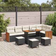 vidaXL Set Divano da Giardino 10 pcs Nero e crema 110 x 55 x 71 cm
