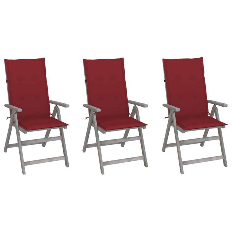 Sedie da Giardino Reclinabili 3 pz con Cuscini Massello Acacia Sedie da Giardino Reclinabili 3 pz con Cuscini Massello Acacia