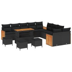 vidaXL Set Divano da Giardino con cuscino 14 pcs Nero 110 x 55 x 71 cm