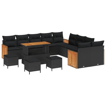 vidaXL Set Divano da Giardino con cuscino 14 pcs Nero 110 x 55 x 71 cm