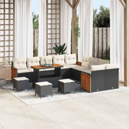 vidaXL Set Divano da Giardino 14 pcs Nero e crema 110 x 55 x 71 cm