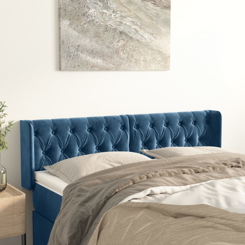 Testiera ad Orecchio Blu Scuro 147x16x78/88 cm in Velluto Testiera ad Orecchio Blu Scuro 147x16x78/88 cm in Velluto