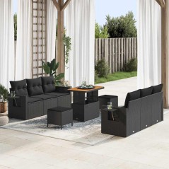 vidaXL Set Divano da Giardino con cuscino 9 pcs Nero 90 x 55 x 71 cm