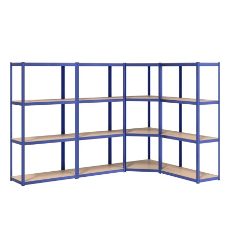 Scaffali a 4 Ripiani 4 pz Blu in Acciaio e Legno Multistrato