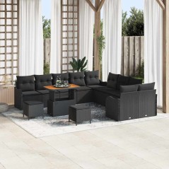 vidaXL Set Divano da Giardino con cuscino 13 pcs Nero 90 x 55 x 71 cm
