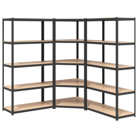 Scaffali Resistenti 5 Ripiani 3pz Grigio Acciaio e Multistrato