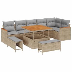 vidaXL Set Divano da Giardino con cuscino 9 pcs Beige Poly Rattan