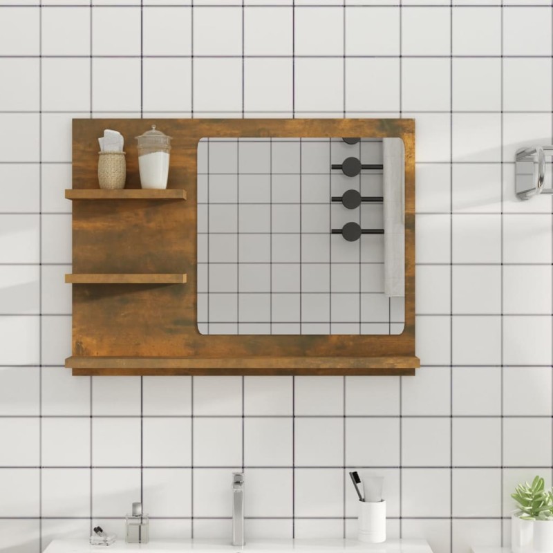 Specchio da Bagno Rovere Fumo 60x10,5x45cm in Legno Multistrato Specchio da Bagno Rovere Fumo 60x10,5x45cm in Legno Multistrato