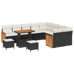 vidaXL Set Divano da Giardino 12 pcs Nero, Crema 90 x 55 x 71 cm