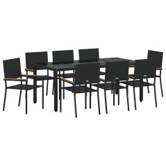 vidaXL Set da Pranzo per Giardino 9 pcs Nero 190 x 90 x 75 cm