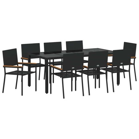 vidaXL Set da Pranzo per Giardino 9 pcs Nero 190 x 90 x 75 cm