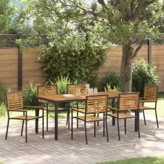 vidaXL Set da Pranzo per Giardino 7 pcs Nero, Legno 190 x 90 x 75 cm