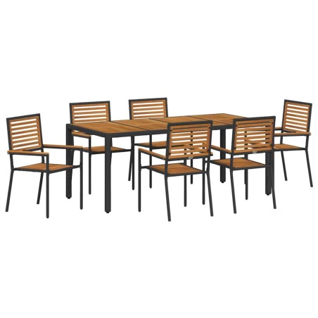 vidaXL Set da Pranzo per Giardino 7 pcs Nero, Legno 190 x 90 x 75 cm