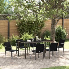 vidaXL Set da Pranzo per Giardino 7 pcs Nero Poly Rattan