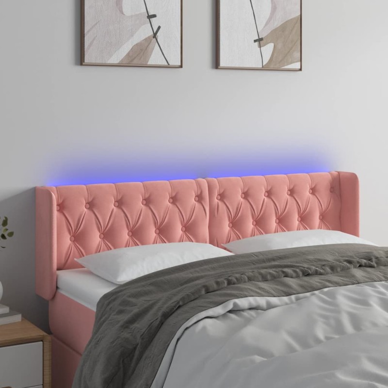 Testiera a LED Rosa 163x16x78/88 cm in Velluto Testiera a LED Rosa 163x16x78/88 cm in Velluto