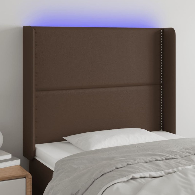 Testiera a LED Marrone 83x16x118/128 cm in Similpelle Testiera a LED Marrone 83x16x118/128 cm in Similpelle