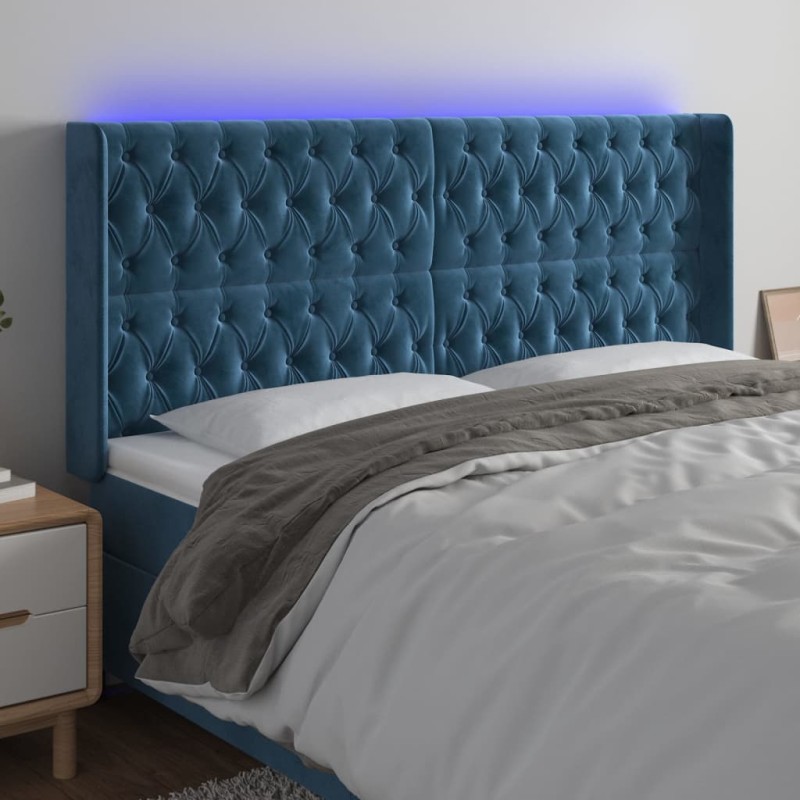 Testiera a LED Blu Scuro 183x16x118/128 cm in Velluto Testiera a LED Blu Scuro 183x16x118/128 cm in Velluto