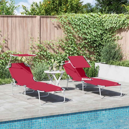 vidaXL Lettini Pieghevoli da Sole 2 pz con Tettoia in Tessuto Oxford Rosso 600D