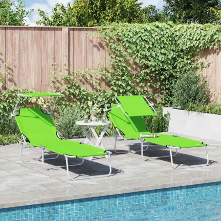 vidaXL Lettini da sole pieghevoli 2 pezzi con tettuccio in tessuto Oxford 600D verde