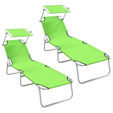 vidaXL Lettini da sole pieghevoli 2 pezzi con tettuccio in tessuto Oxford 600D verde