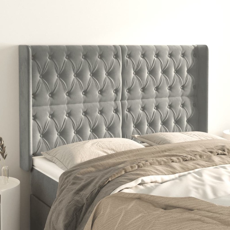 Testiera ad Orecchio Grigio Chiaro 163x16x118/128 cm in Velluto Testiera ad Orecchio Grigio Chiaro 163x16x118/128 cm in Velluto