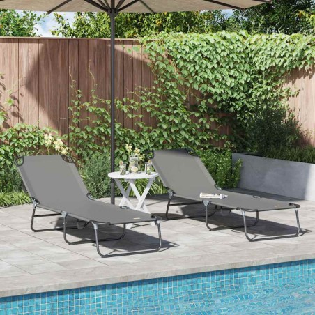 vidaXL Lettino prendisole pieghevole 2 pcs Grigio 56 x 189 x 87cm