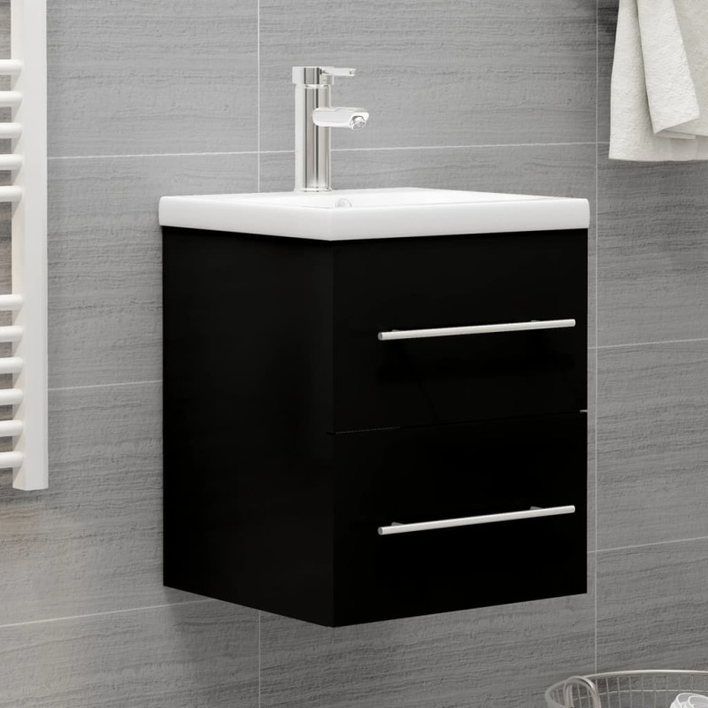 Mobile da Bagno con Lavabo Integrato Nero in Truciolato Mobile da Bagno con Lavabo Integrato Nero in Truciolato
