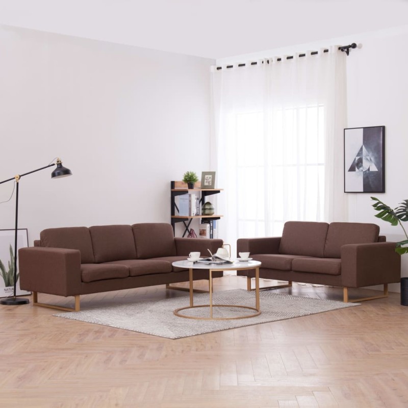 Set Divani 2 pz in Tessuto Marrone Set Divani 2 pz in Tessuto Marrone