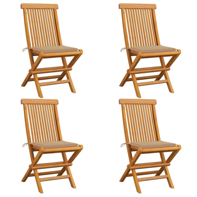 Sedie da Giardino con Cuscini Beige 4 pz Massello di Teak Sedie da Giardino con Cuscini Beige 4 pz Massello di Teak