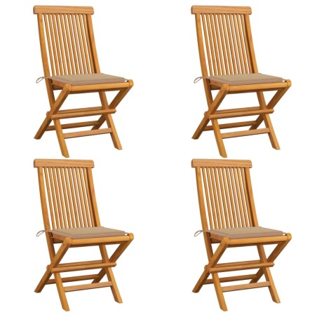 Sedie da Giardino con Cuscini Beige 4 pz Massello di Teak