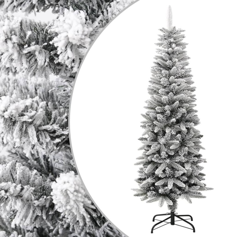 Albero Natale Artificiale Sottile Neve Floccata 150cm PVC e PE Albero Natale Artificiale Sottile Neve Floccata 150cm PVC e PE
