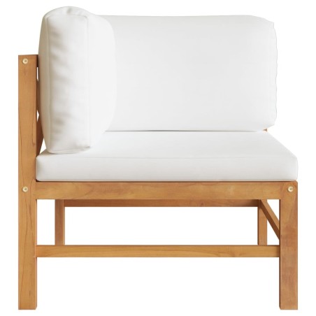 Divano Angolare con Cuscini Crema in Legno Massello di Teak