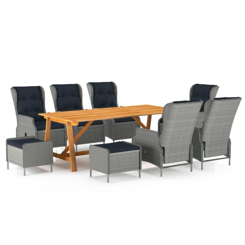 Set Mobili da Pranzo per Giardino 9 pz Grigio Chiaro Set Mobili da Pranzo per Giardino 9 pz Grigio Chiaro