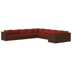 Set Divani da Giardino 10 pz con Cuscini in Polyrattan Marrone
