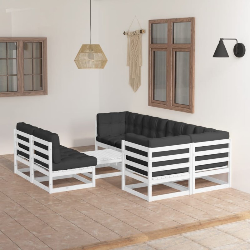 Set Divani da Giardino 8 pz con Cuscini Legno Massello di Pino Set Divani da Giardino 8 pz con Cuscini Legno Massello di Pino
