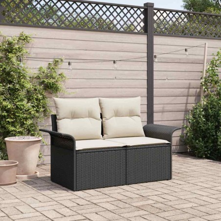 vidaXL Divano da giardino con cuscino Nero 141 x 62 x 69cm polyrattan