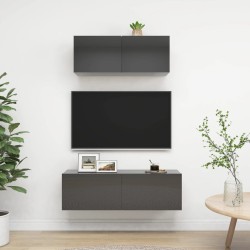 Set Mobile TV 2 pz Grigio Lucido in Truciolato