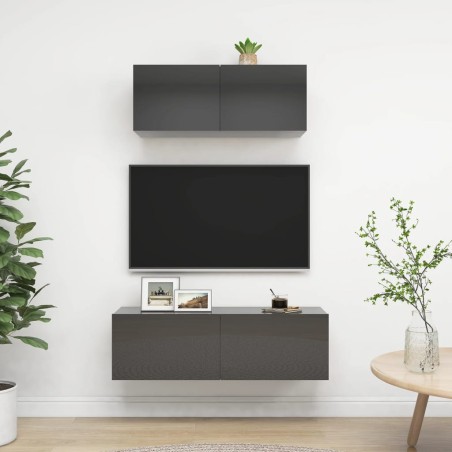 Set Mobile TV 2 pz Grigio Lucido in Truciolato