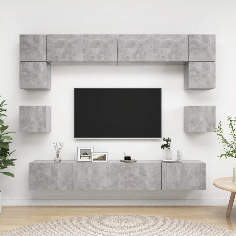 Set Porta TV 8 pz Grigio Cemento in Truciolato Set Porta TV 8 pz Grigio Cemento in Truciolato