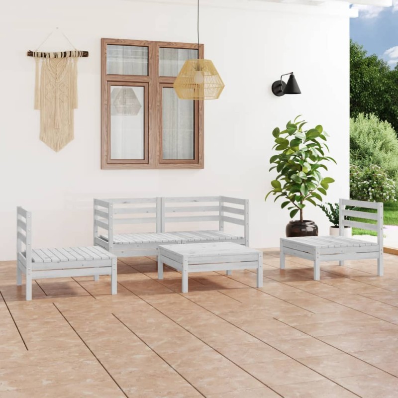 vidaXL Set Divani da Giardino 5 pz Bianco in Legno Massello di Pino vidaXL Set Divani da Giardino 5 pz Bianco in Legno Massello di Pino