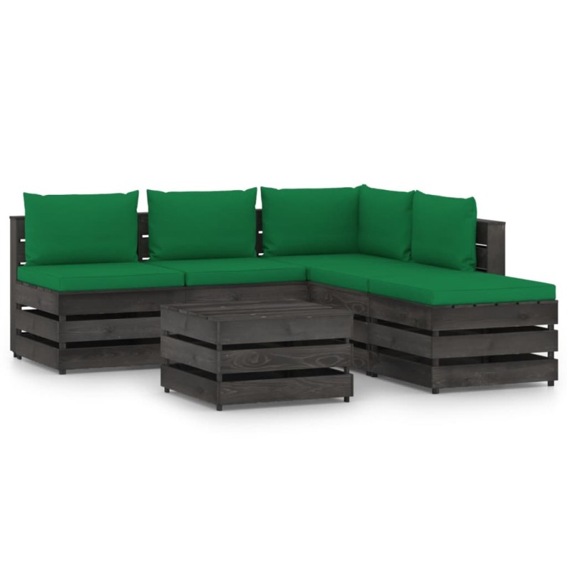Set Salotto da Giardino 6pz con Cuscini Legno Impregnato Grigio